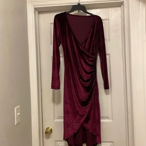 Burgundy Faux Wrap Dress